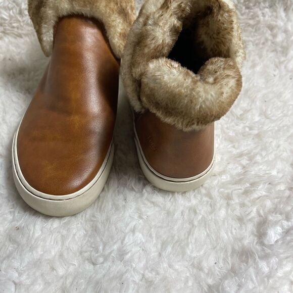 Lugz sprig fashion faux leather tan ankle slip on boots faux fur accent … - Picture 5 of 11